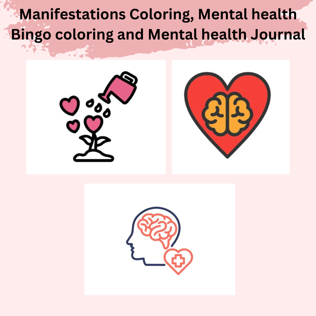 Manifestations Coloring, Mental health Bingo coloring and Mental health Journal